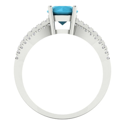 1.27 cttw Simulated Turquoise Solitaire with Zirconia Simulated Diamond Accents Engagement Ring - Solid Gold (Round Cut,6.5mm)