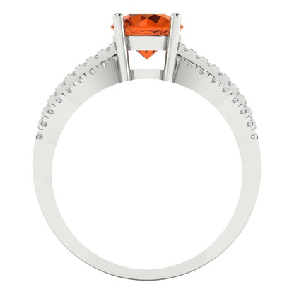 1.27 cttw Simulated Ruby Solitaire with Zirconia Simulated Diamond Accents Engagement Ring - Solid White Gold (VVS1, Round Cut,6.5mm)