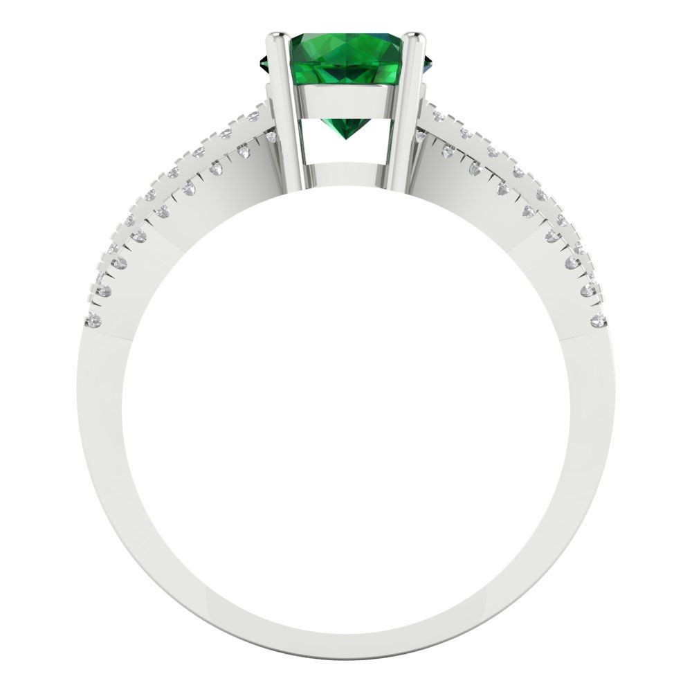 1.27 cttw Simulated Emerald Solitaire with Zirconia Simulated Diamond Accents Engagement Ring - Solid Gold (Round Cut,6.5mm)