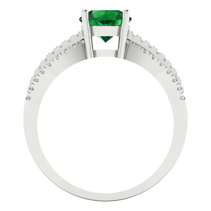 1.27 cttw Simulated Emerald Solitaire with Zirconia Simulated Diamond Accents Engagement Ring - Solid Gold (Round Cut,6.5mm)