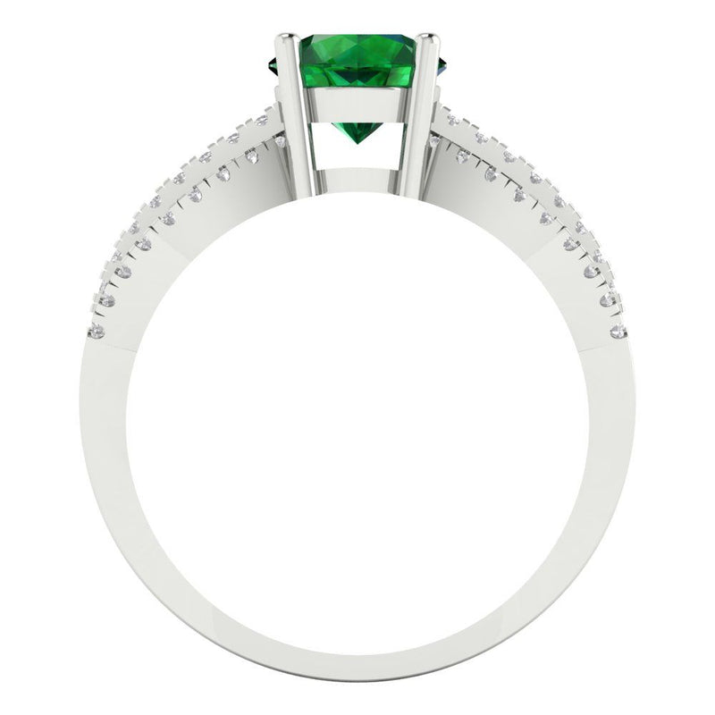 1.27 ct Brilliant Round Cut Simulated Emerald Stone White Gold Solitaire with Accents Ring