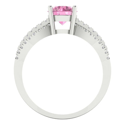 1.27 cttw Zirconia Simulated Pink Diamond Solitaire with Zirconia Simulated Diamond Accents Engagement Ring - Solid Gold (VVS1, Round Cut,6.5mm)