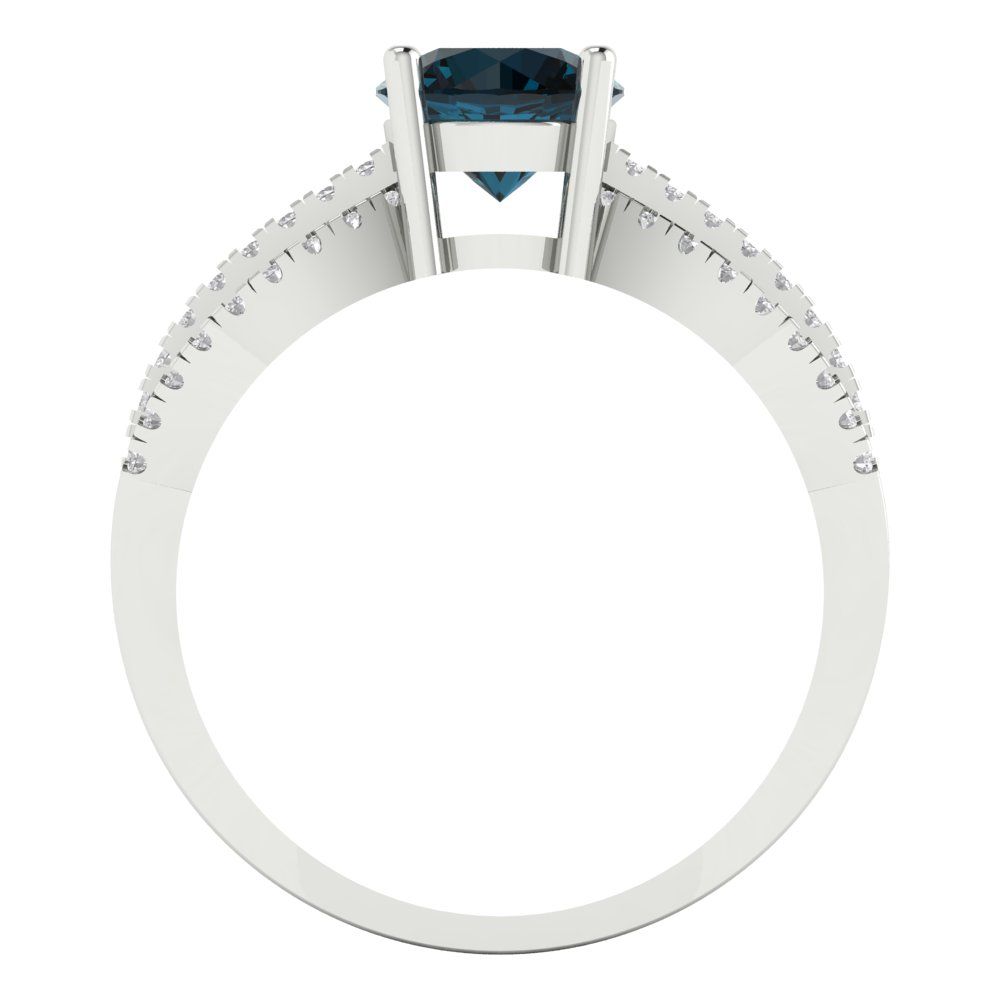 1.27 cttw Natural London Blue Topaz Solitaire with Zirconia Simulated Diamond Accents Engagement Ring - Solid Gold (Round Cut,6.5mm)