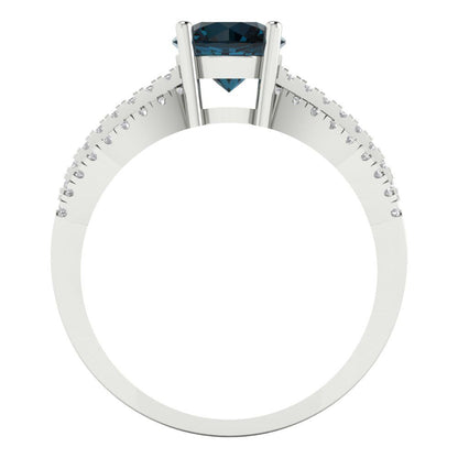 1.27 cttw Natural London Blue Topaz Solitaire with Zirconia Simulated Diamond Accents Engagement Ring - Solid Gold (Round Cut,6.5mm)