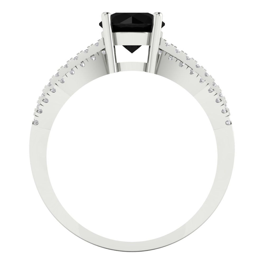 1.27 cttw Natural Onyx Solitaire with Zirconia Simulated Diamond Accents Engagement Ring - Solid Gold (Round Cut,6.5mm)