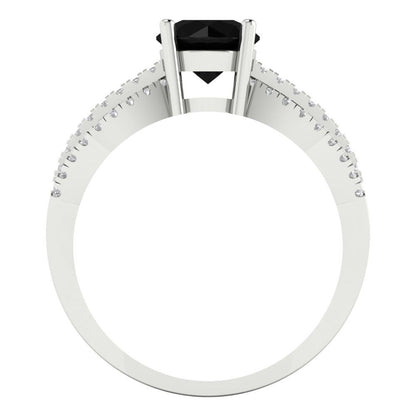 1.27 cttw Natural Onyx Solitaire with Zirconia Simulated Diamond Accents Engagement Ring - Solid Gold (Round Cut,6.5mm)