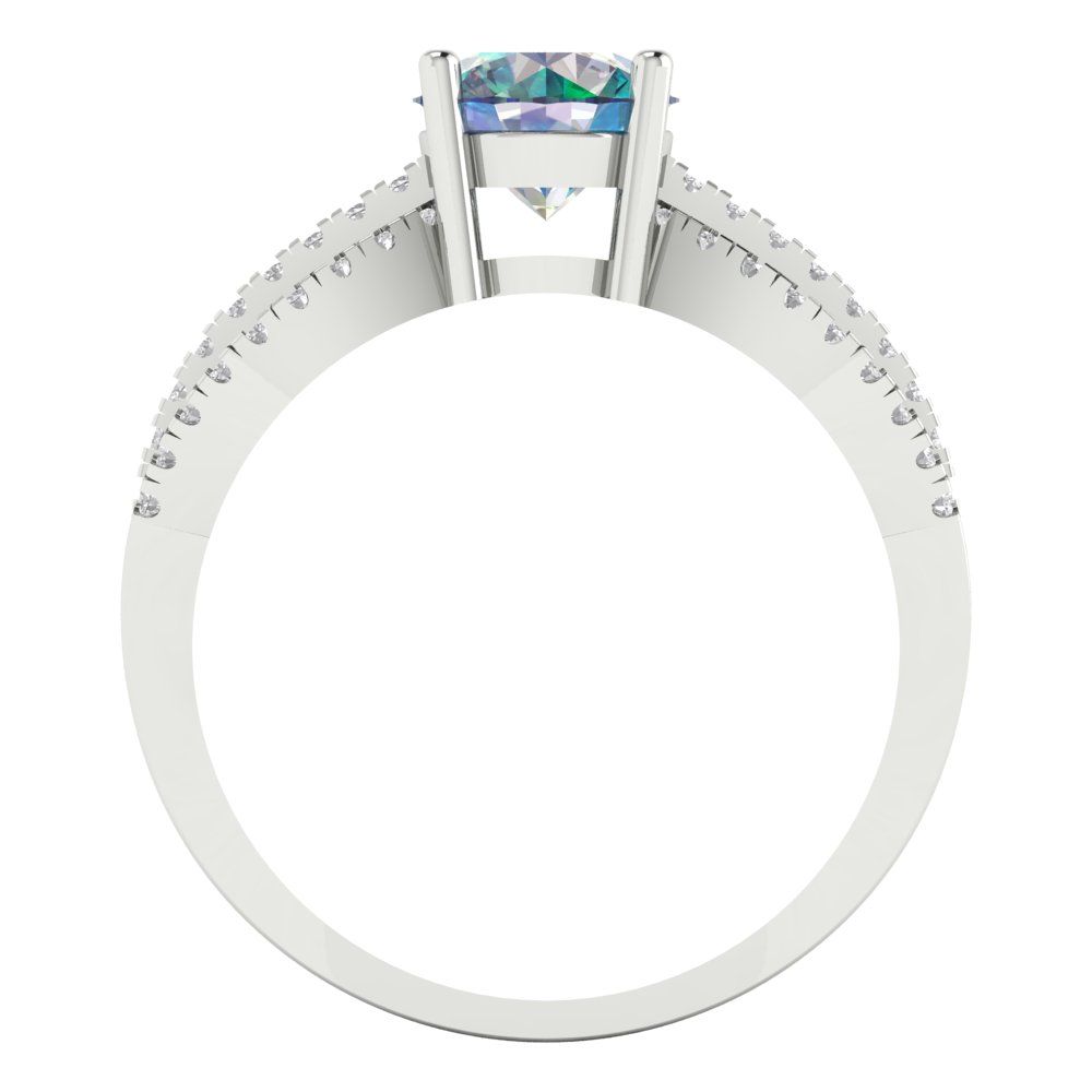 1.27 cttw Blue Moissanite Solitaire with Zirconia Simulated Diamond Accents Engagement Ring - Solid Gold (Round Cut,6.5mm)