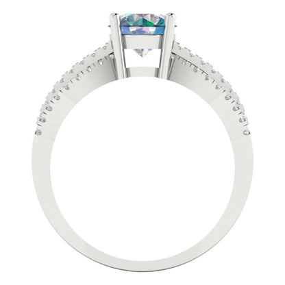 1.27 cttw Blue Moissanite Solitaire with Zirconia Simulated Diamond Accents Engagement Ring - Solid Gold (Round Cut,6.5mm)