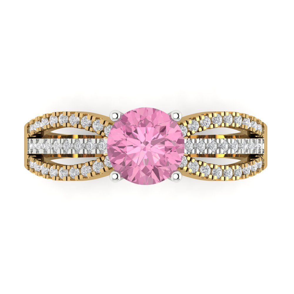 1.27 cttw Zirconia Simulated Pink Diamond Solitaire with Zirconia Simulated Diamond Accents Engagement Ring - Solid Gold (VVS1, Round Cut,6.5mm)