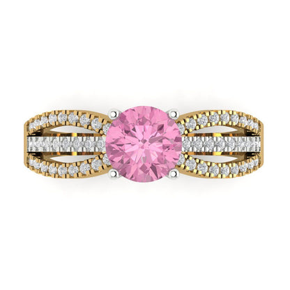 1.27 cttw Zirconia Simulated Pink Diamond Solitaire with Zirconia Simulated Diamond Accents Engagement Ring - Solid Gold (VVS1, Round Cut,6.5mm)