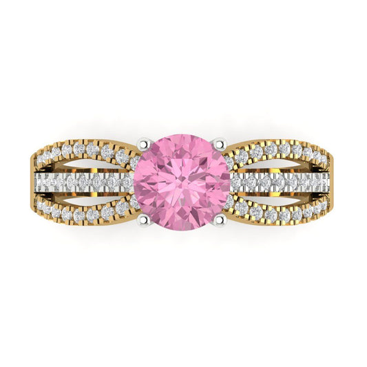 1.27 cttw Zirconia Simulated Pink Diamond Solitaire with Zirconia Simulated Diamond Accents Engagement Ring - Solid  Yellow/White Gold (VVS1, Round Cut,6.5mm)