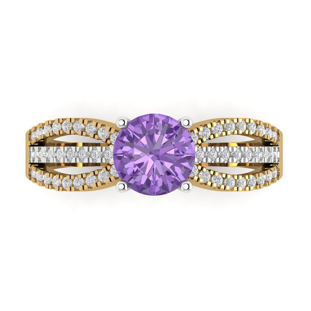 1.27 cttw Simulated Alexandrite Solitaire with Zirconia Simulated Diamond Accents Engagement Ring - Solid  Yellow/White Gold (VVS1, Round Cut,6.5mm)
