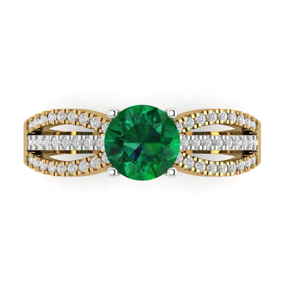 1.27 cttw Simulated Emerald Solitaire with Zirconia Simulated Diamond Accents Engagement Ring - Solid Gold (Round Cut,6.5mm)