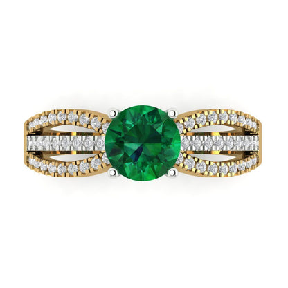 1.27 cttw Simulated Emerald Solitaire with Zirconia Simulated Diamond Accents Engagement Ring - Solid Gold (Round Cut,6.5mm)