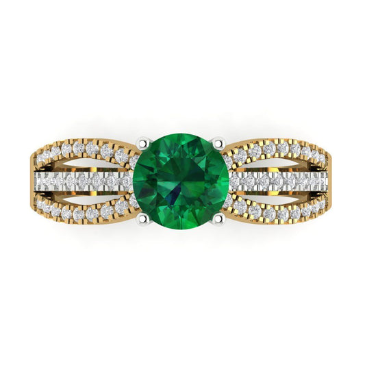 1.27 cttw Simulated Emerald Solitaire with Zirconia Simulated Diamond Accents Engagement Ring - Solid  Yellow/White Gold (VVS1, Round Cut,6.5mm)