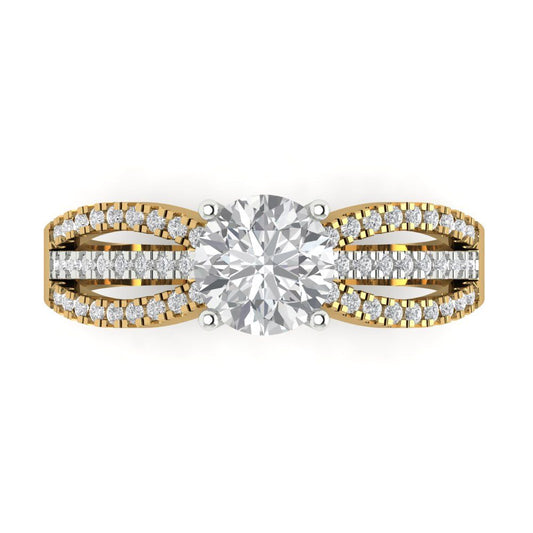1.27 cttw Zirconia Simulated Diamond Solitaire with Zirconia Simulated Diamond Accents Engagement Ring - Solid  Yellow/White Gold (VVS1, Round Cut,6.5mm)