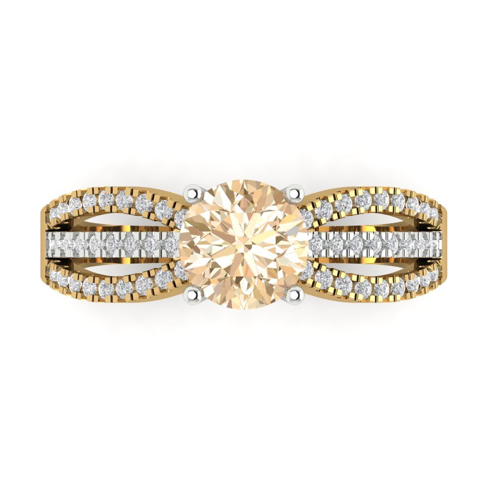 1.27 cttw Natural Morganite Solitaire with Zirconia Simulated Diamond Accents Engagement Ring - Solid  Yellow/White Gold (VVS1, Round Cut,6.5mm)