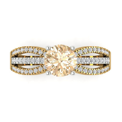 1.27 cttw Natural Morganite Solitaire with Zirconia Simulated Diamond Accents Engagement Ring - Solid  Yellow/White Gold (VVS1, Round Cut,6.5mm)