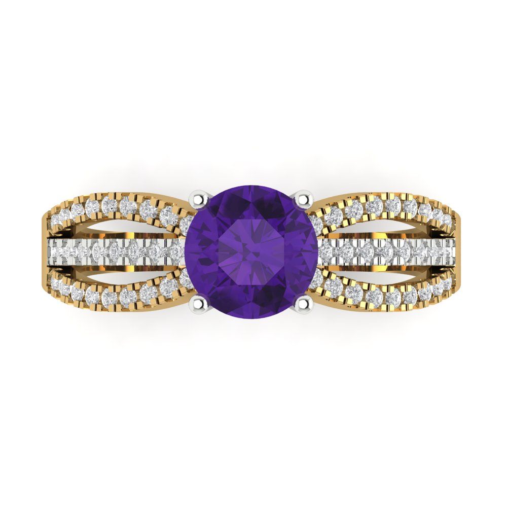 1.27 cttw Natural Amethyst Solitaire with Zirconia Simulated Diamond Accents Engagement Ring - Solid  Yellow/White Gold (VVS1, Round Cut,6.5mm)
