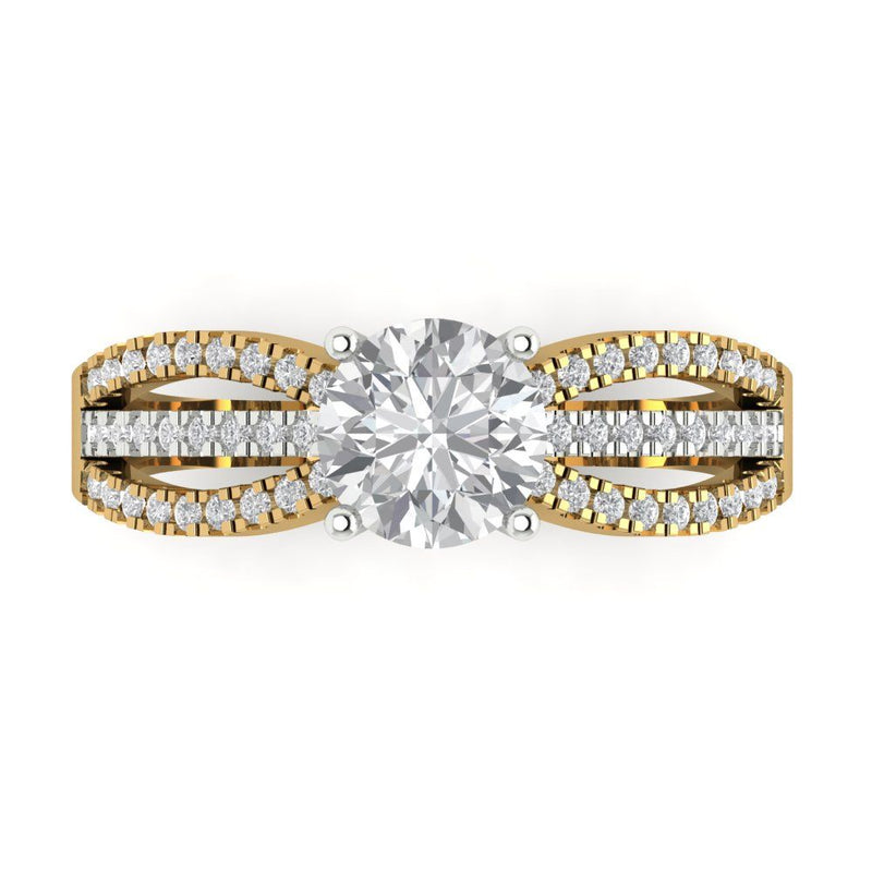 1.27 ct Brilliant Round Cut Natural Diamond Stone Clarity SI1-2 Color G-H Yellow/White Gold Solitaire with Accents Ring