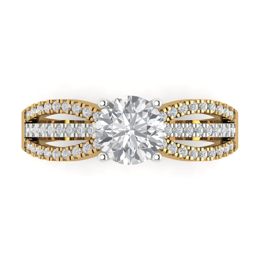 1.27 cttw White Sapphire Solitaire with Zirconia Simulated Diamond Accents Engagement Ring - Solid  Yellow/White Gold (VVS1, Round Cut,6.5mm)