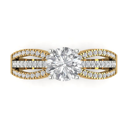 1.27 cttw Moissanite Solitaire with Zirconia Simulated Diamond Accents Engagement Ring - Solid  Yellow/White Gold (VVS1, Round Cut,6.5mm)