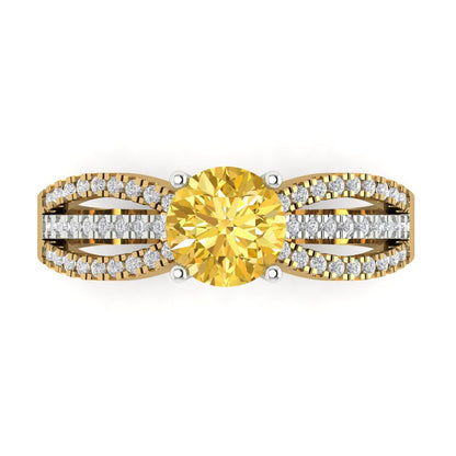 1.27 cttw Natural Citrine Solitaire with Zirconia Simulated Diamond Accents Engagement Ring - Solid Gold (Round Cut,6.5mm)