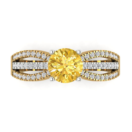 1.27 cttw Natural Citrine Solitaire with Zirconia Simulated Diamond Accents Engagement Ring - Solid  Yellow/White Gold (VVS1, Round Cut,6.5mm)