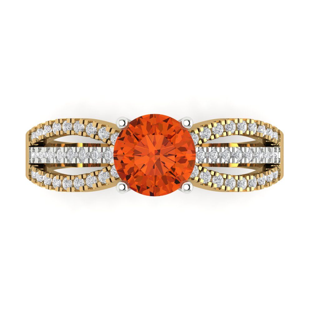 1.27 cttw Zirconia Simulated Red Diamond Solitaire with Zirconia Simulated Diamond Accents Engagement Ring - Solid  Yellow/White Gold (VVS1, Round Cut,6.5mm)