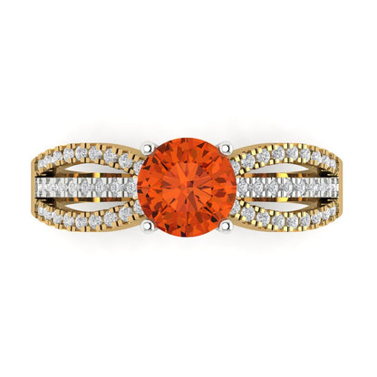 1.27 cttw Zirconia Simulated Red Diamond Solitaire with Zirconia Simulated Diamond Accents Engagement Ring - Solid  Yellow/White Gold (VVS1, Round Cut,6.5mm)