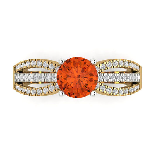 1.27 cttw Zirconia Simulated Red Diamond Solitaire with Zirconia Simulated Diamond Accents Engagement Ring - Solid  Yellow/White Gold (VVS1, Round Cut,6.5mm)