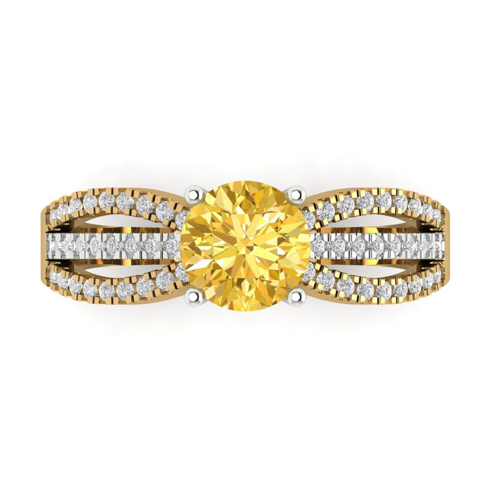 1.27 cttw Zirconia Simulated Yellow Diamond Solitaire with Zirconia Simulated Diamond Accents Engagement Ring - Solid  Yellow/White Gold (VVS1, Round Cut,6.5mm)