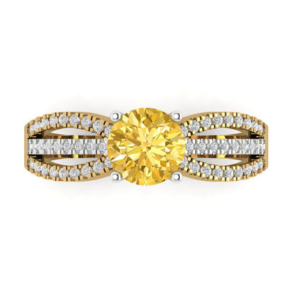 1.27 cttw Zirconia Simulated Yellow Diamond Solitaire with Zirconia Simulated Diamond Accents Engagement Ring - Solid  Yellow/White Gold (VVS1, Round Cut,6.5mm)