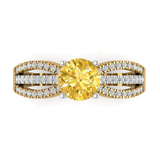 1.27 cttw Zirconia Simulated Yellow Diamond Solitaire with Zirconia Simulated Diamond Accents Engagement Ring - Solid  Yellow/White Gold (VVS1, Round Cut,6.5mm)