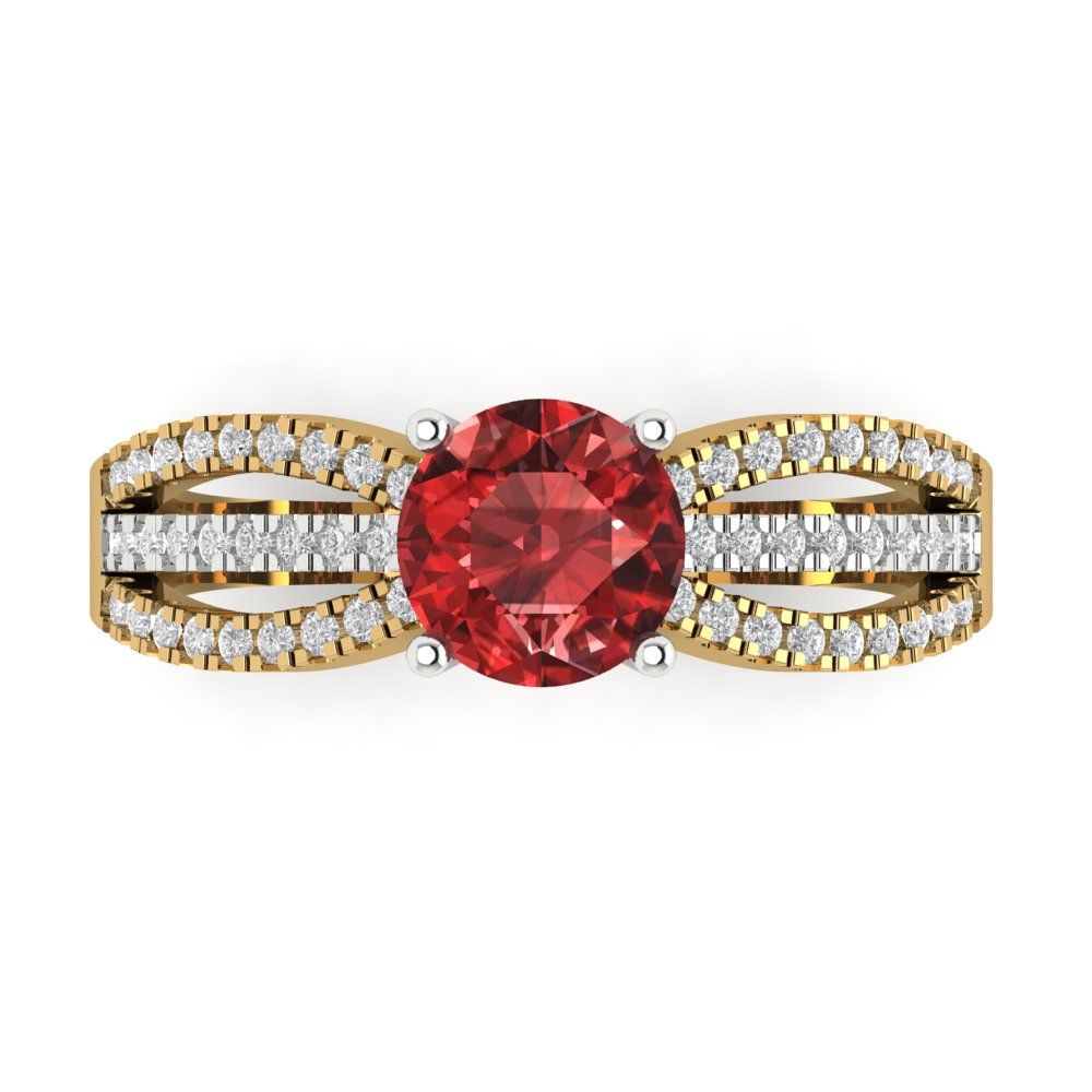 1.27 cttw Natural Garnet Solitaire with Zirconia Simulated Diamond Accents Engagement Ring - Solid Gold (Round Cut,6.5mm)