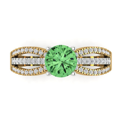 1.27 cttw Zirconia Simulated Green Diamond Solitaire with Zirconia Simulated Diamond Accents Engagement Ring - Solid Gold (VVS1, Round Cut,6.5mm)