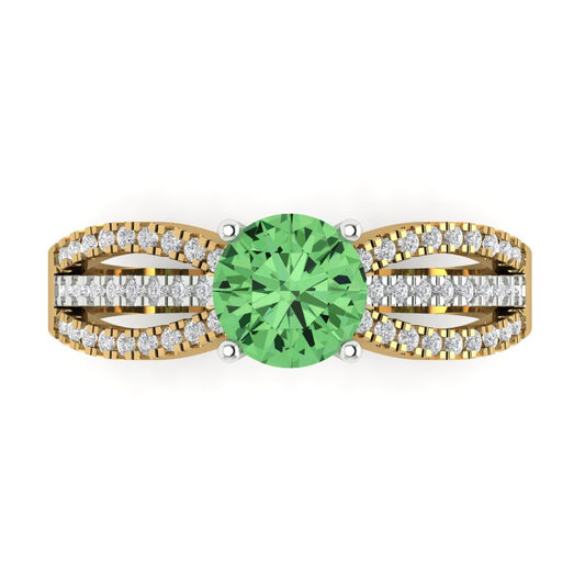 1.27 cttw Zirconia Simulated Green Diamond Solitaire with Zirconia Simulated Diamond Accents Engagement Ring - Solid  Yellow/White Gold (VVS1, Round Cut,6.5mm)