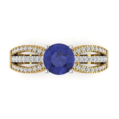 1.27 cttw Simulated Tanzanite Solitaire with Zirconia Simulated Diamond Accents Engagement Ring - Solid  Yellow/White Gold (VVS1, Round Cut,6.5mm)