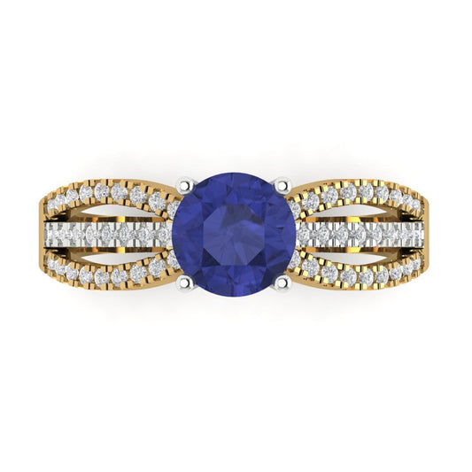 1.27 cttw Simulated Tanzanite Solitaire with Zirconia Simulated Diamond Accents Engagement Ring - Solid  Yellow/White Gold (VVS1, Round Cut,6.5mm)