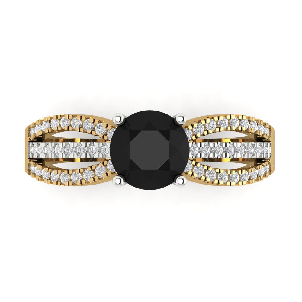 1.27 cttw Natural Onyx Solitaire with Zirconia Simulated Diamond Accents Engagement Ring - Solid Gold (Round Cut,6.5mm)