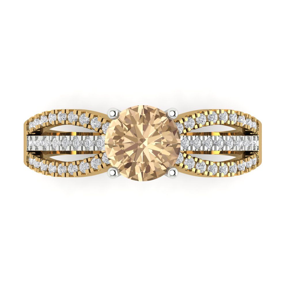 1.27 cttw Yellow Moissanite Solitaire with Zirconia Simulated Diamond Accents Engagement Ring - Solid  Yellow/White Gold (VVS1, Round Cut,6.5mm)