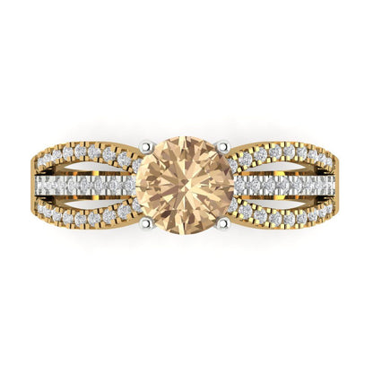 1.27 cttw Yellow Moissanite Solitaire with Zirconia Simulated Diamond Accents Engagement Ring - Solid  Yellow/White Gold (VVS1, Round Cut,6.5mm)