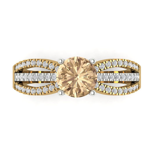 1.27 cttw Yellow Moissanite Solitaire with Zirconia Simulated Diamond Accents Engagement Ring - Solid  Yellow/White Gold (VVS1, Round Cut,6.5mm)