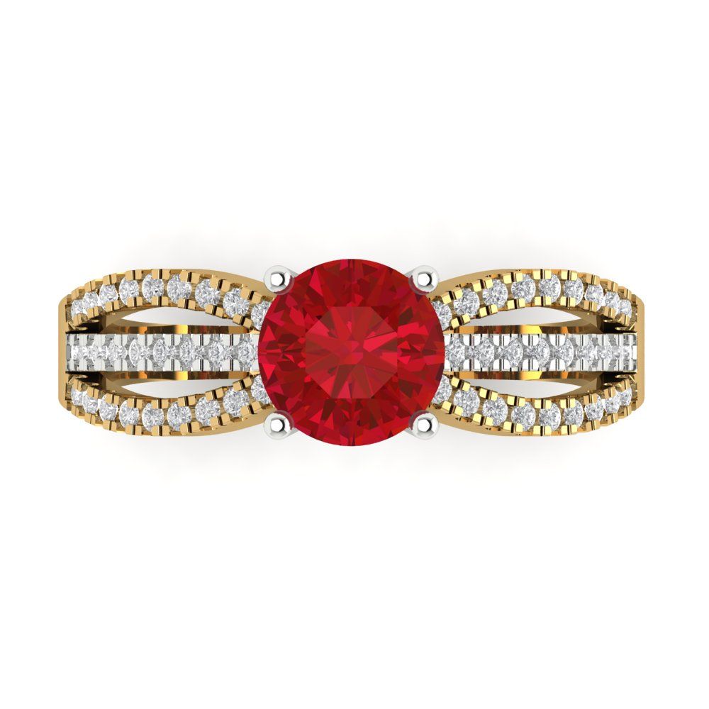 1.27 cttw Simulated Pink Tourmaline Solitaire with Zirconia Simulated Diamond Accents Engagement Ring - Solid  Yellow/White Gold (VVS1, Round Cut,6.5mm)