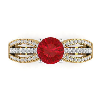 1.27 cttw Simulated Pink Tourmaline Solitaire with Zirconia Simulated Diamond Accents Engagement Ring - Solid  Yellow/White Gold (VVS1, Round Cut,6.5mm)