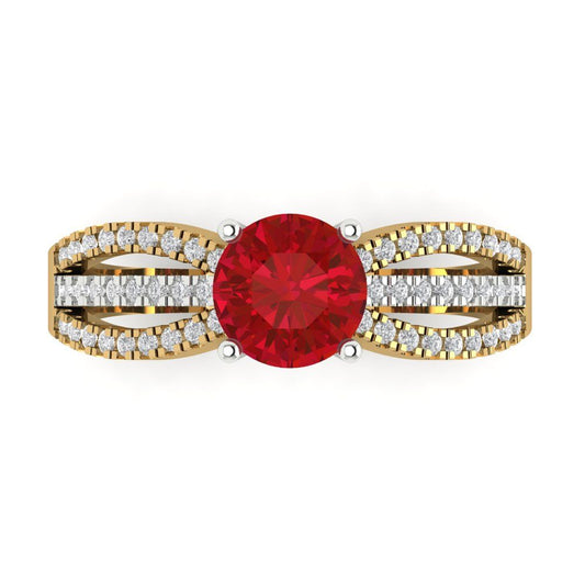 1.27 cttw Simulated Pink Tourmaline Solitaire with Zirconia Simulated Diamond Accents Engagement Ring - Solid  Yellow/White Gold (VVS1, Round Cut,6.5mm)