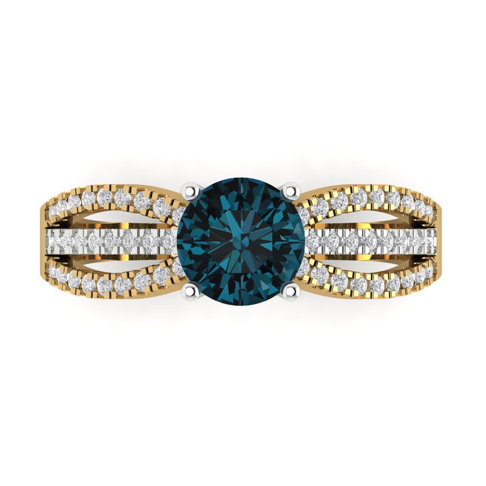 1.27 cttw Natural London Blue Topaz Solitaire with Zirconia Simulated Diamond Accents Engagement Ring - Solid Gold (Round Cut,6.5mm)