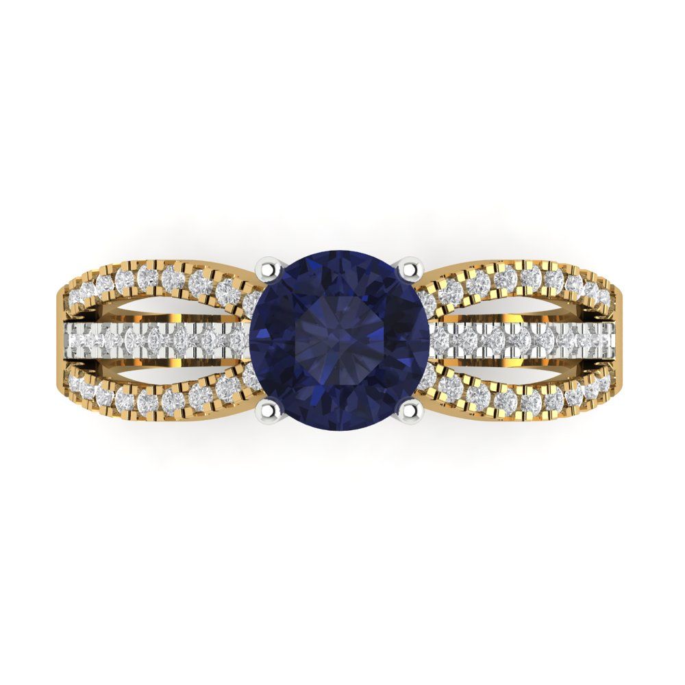 1.27 cttw Simulated Blue Sapphire Solitaire with Zirconia Simulated Diamond Accents Engagement Ring - Solid Gold (Round Cut,6.5mm)