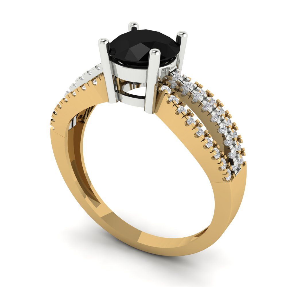 1.27 cttw Natural Onyx Solitaire with Zirconia Simulated Diamond Accents Engagement Ring - Solid Gold (Round Cut,6.5mm)