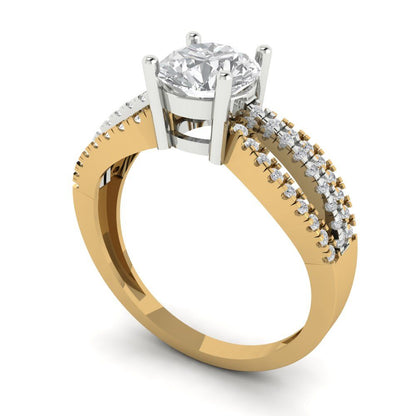 1.27 cttw Zirconia Simulated Diamond Solitaire with Zirconia Simulated Diamond Accents Engagement Ring - Solid  Yellow/White Gold (VVS1, Round Cut,6.5mm)